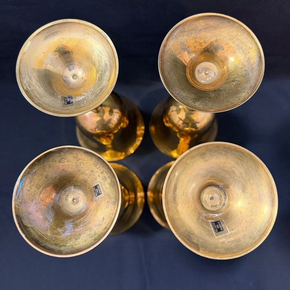 Vintage Solid Brass‎ Goblets Set of 4 Made in India Wine Water Chalice Gold Tone